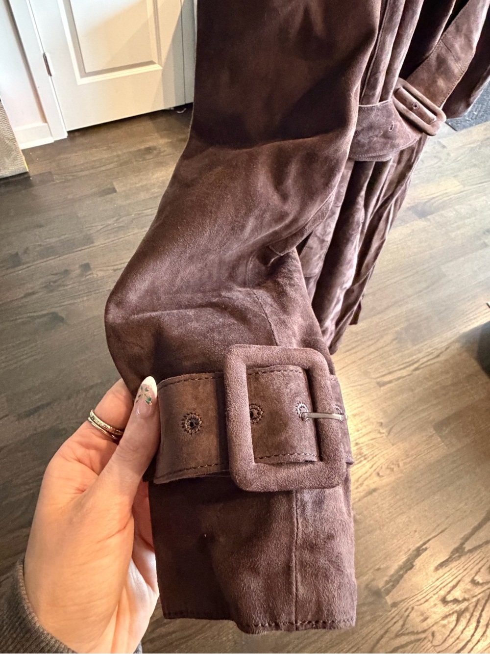 NOUR HAMMOUR Tate Tailored Suede Trench Coat in Mocha Suede $1,830 MSRP - Picture 5 of 9